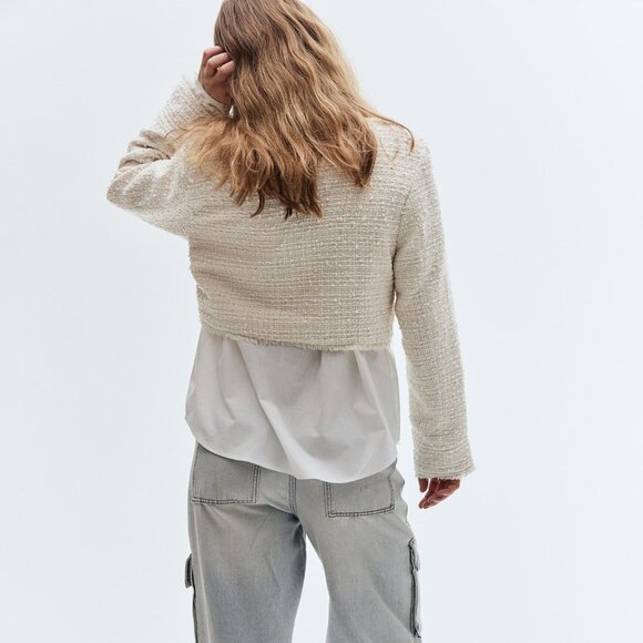 Cropped Bouclé-weave Jacket - Picture 3 of 7